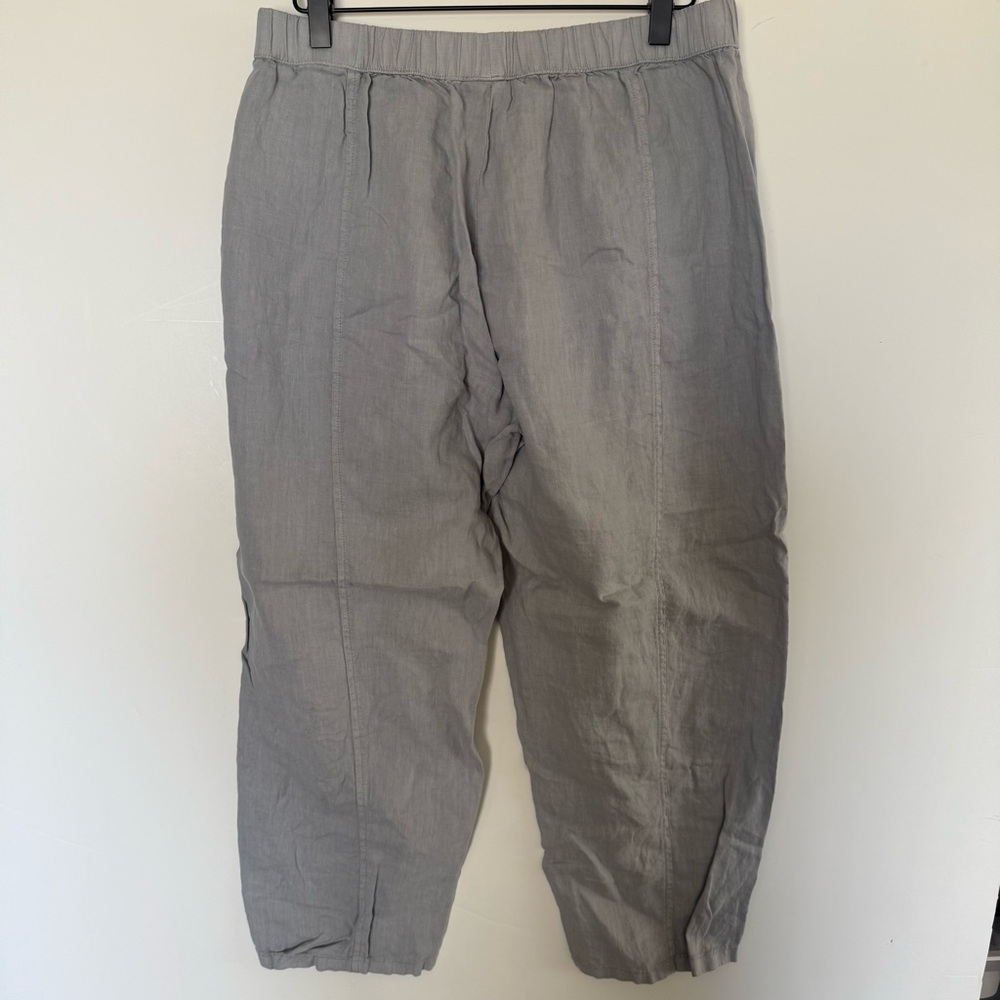 Eileen Fisher 100% Organic Grey Linen Elastic Pant Wide Leg SZ Small